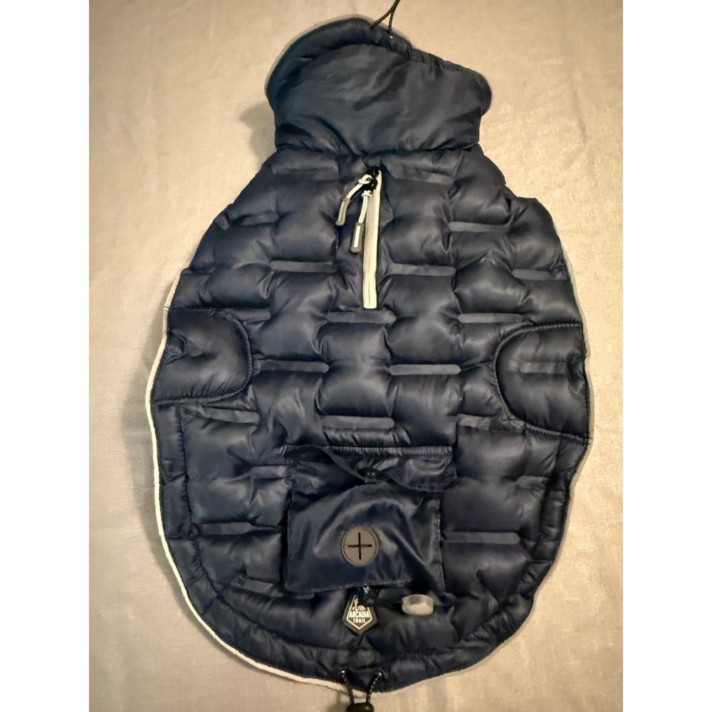 Arcadia Trail Navy Adjustable Dog Coat Puffer Jacket Silver Lining Medium FA21